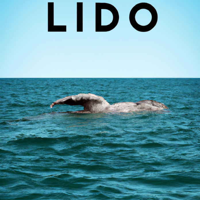 A photo realistinc whale sweeming in ocean and word "Lido" written on it